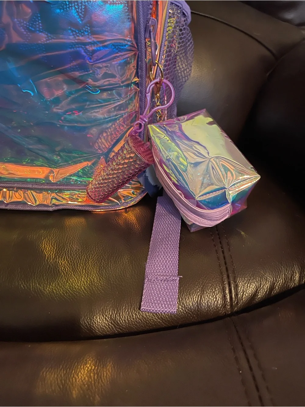 Holographic Purple Kids Backpack with Accessories